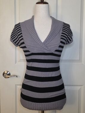 Y2K Say What? Grey & Black Striped Top